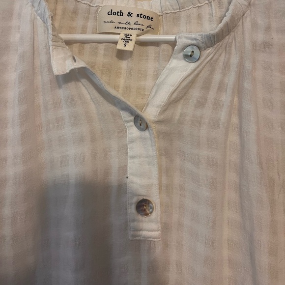 Anthropologie White Checkered Short Sleeve Top, Small - Picture 2 of 5